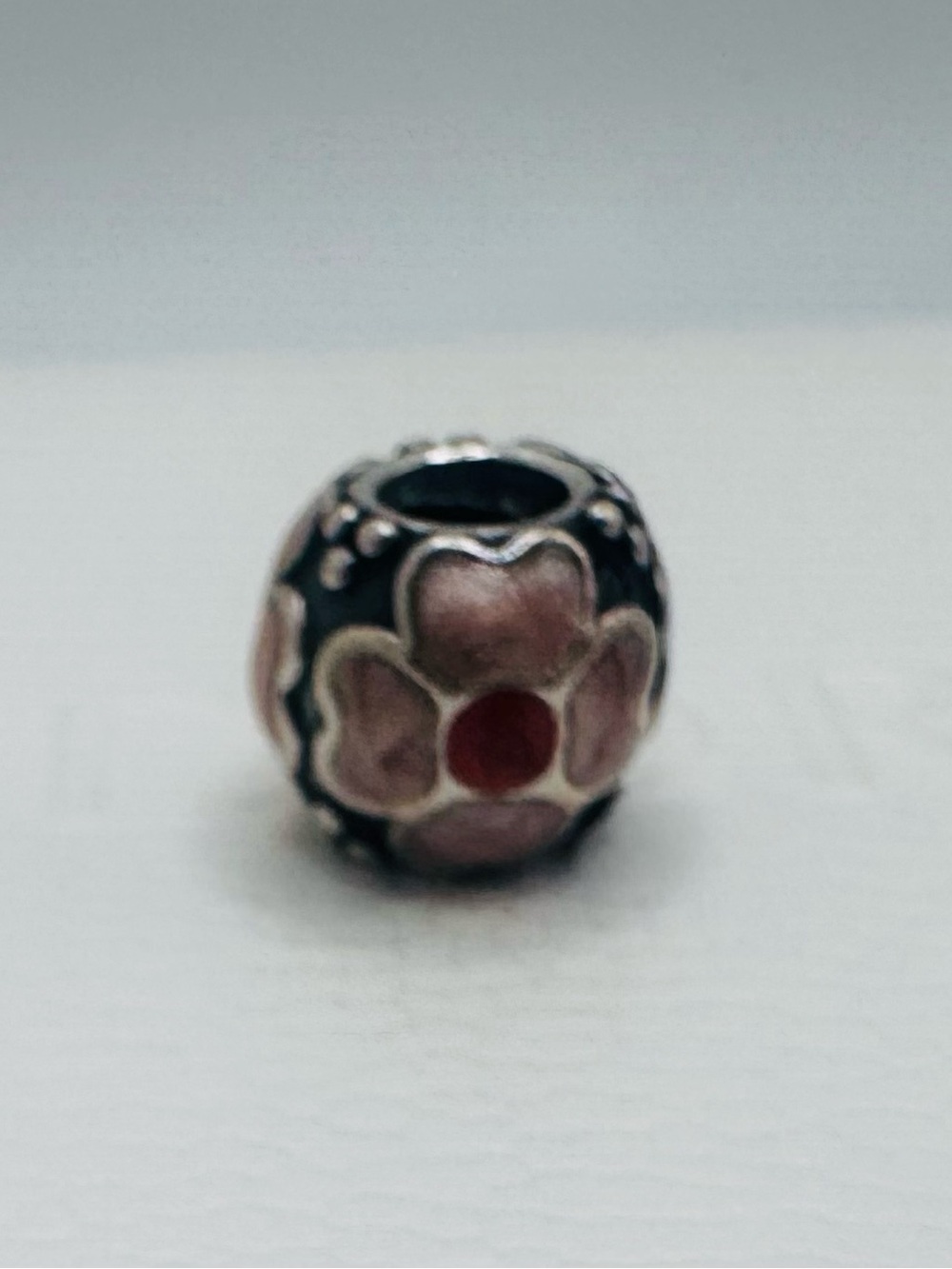 Pandora Pink Flower Charm with Red Center